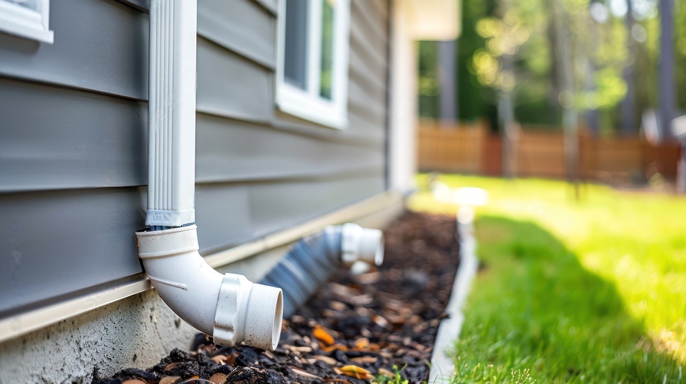 PVC pipes drain rainwater from the roof