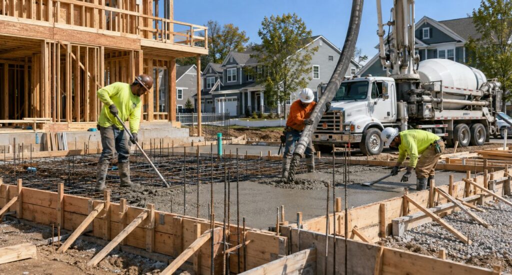 Concrete foundation construction process