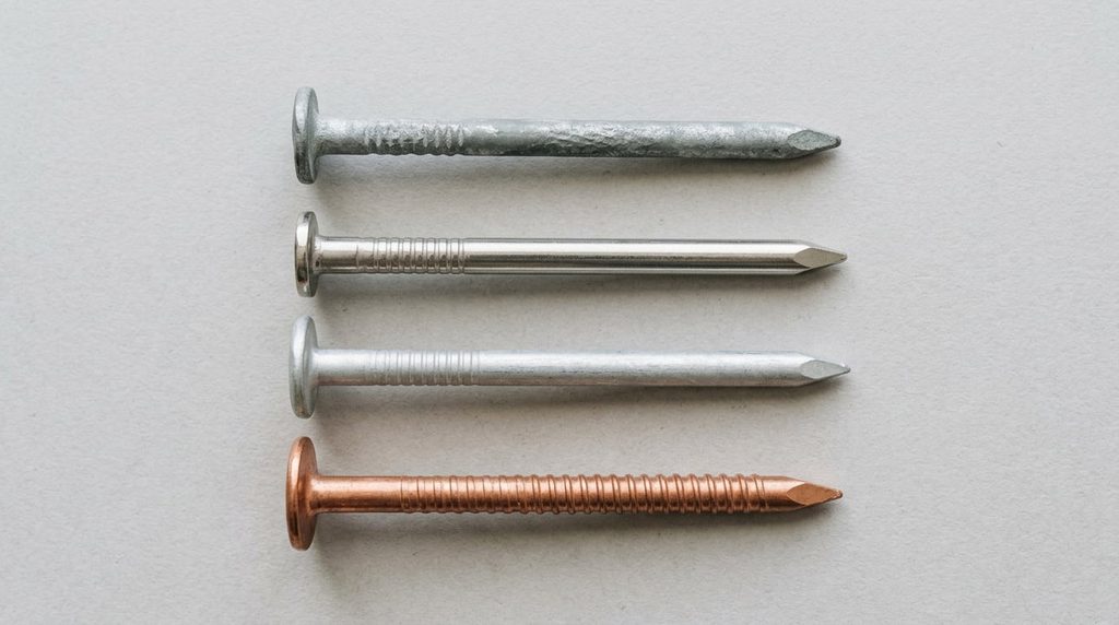 Comparison of galvanized, stainless steel, aluminum, and copper roofing nails