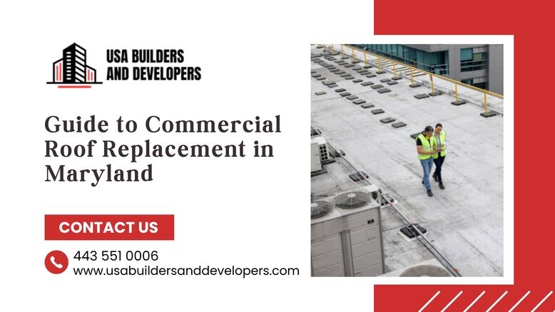 Professional contractors performing Commercial Roof Replacement on a large flat roof to improve durability and energy efficiency.