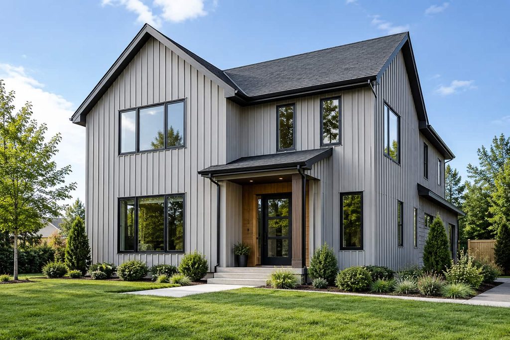 Modern home with vertical siding exterior