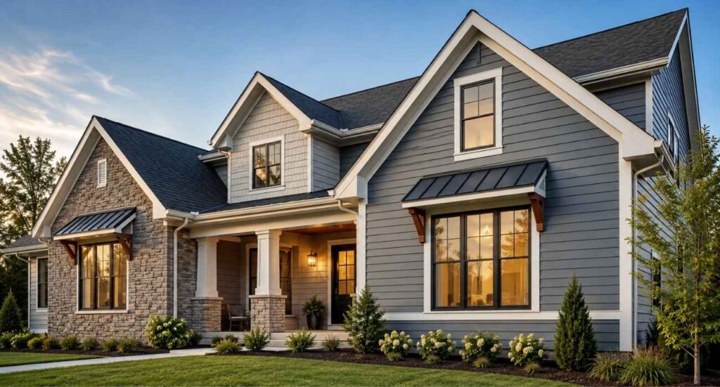 Best siding for house featuring a modern residential home with durable exterior siding, stone accents, energy-efficient design, and attractive curb appeal.