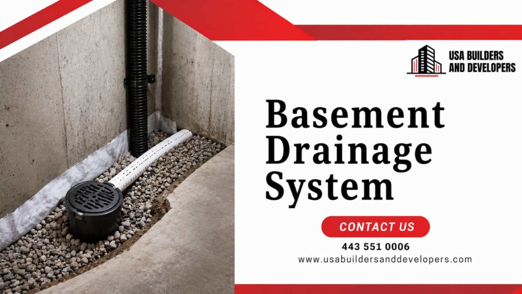 basement drainage system with sump pump and foundation drain pipe in maryland