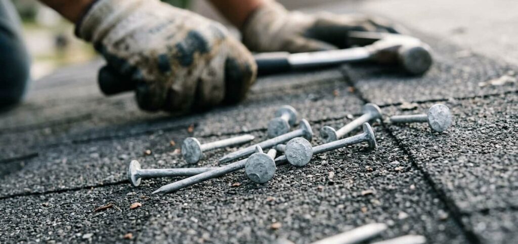 Galvanized roofing nails on asphalt shingles