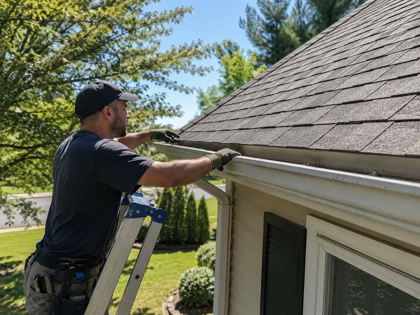 Gutter Maintenance on a Sunny Day