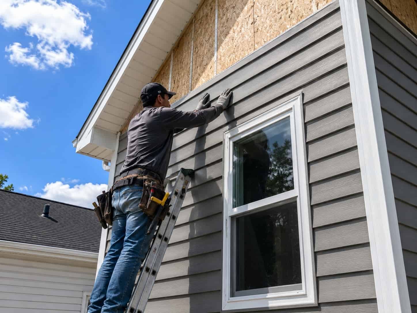 Professional siding contractor installing durable vinyl siding on a residential home in Maryland, providing expert siding installation services, siding replacement, and exterior home improvement.