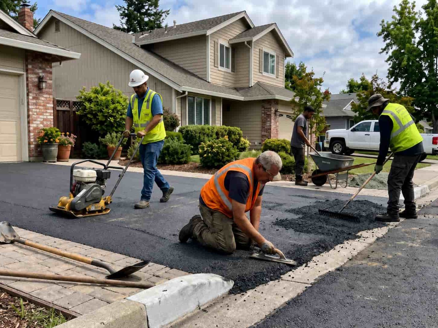 Residential driveway paving contractors installing asphalt driveway in Maryland