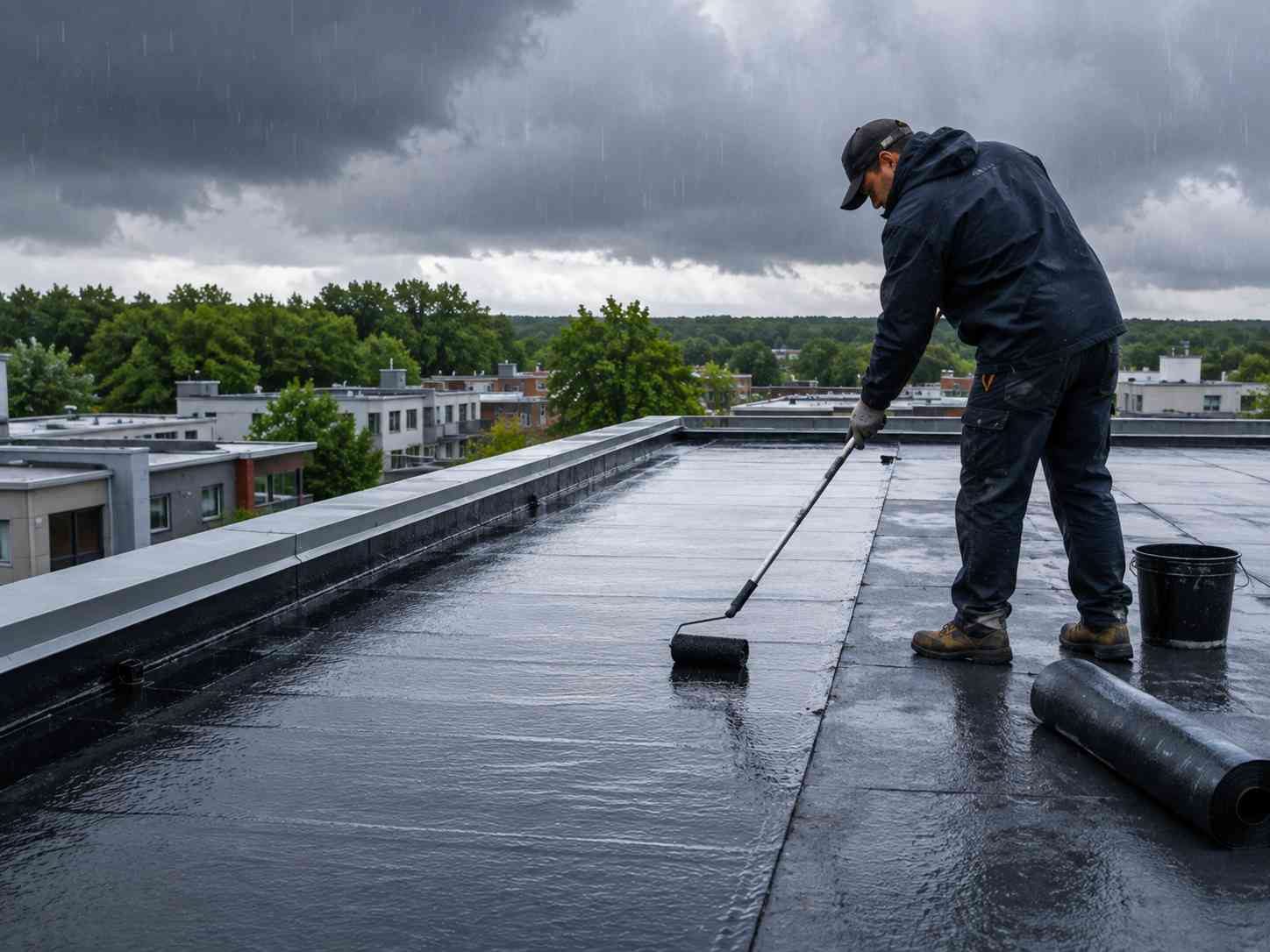Professional roof installation work on a residential property in Maryland